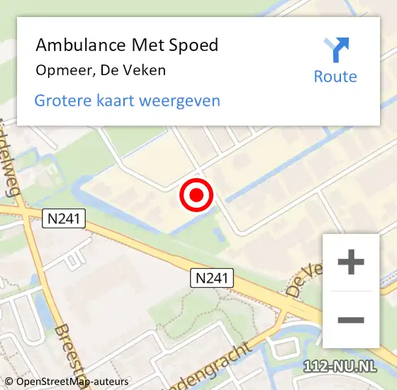 Locatie op kaart van de 112 melding: Ambulance Met Spoed Naar Opmeer, De Veken op 3 februari 2024 14:17