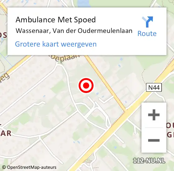 Locatie op kaart van de 112 melding: Ambulance Met Spoed Naar Wassenaar, Van der Oudermeulenlaan op 3 februari 2024 14:45