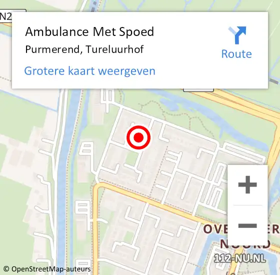 Locatie op kaart van de 112 melding: Ambulance Met Spoed Naar Purmerend, Tureluurhof op 3 februari 2024 15:35