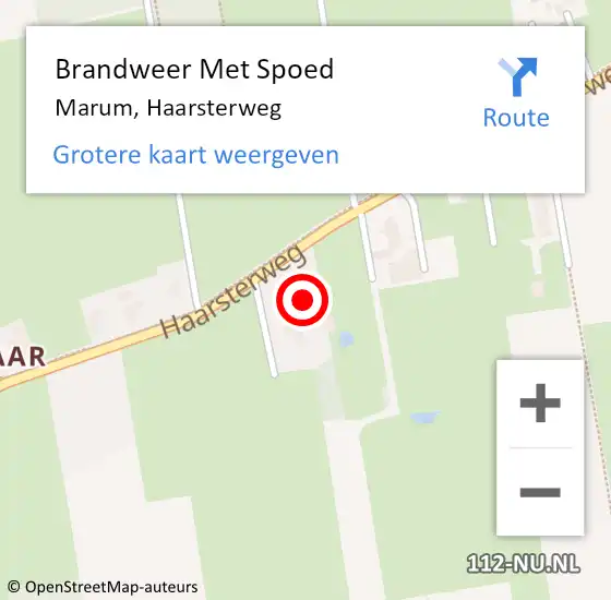 Locatie op kaart van de 112 melding: Brandweer Met Spoed Naar Marum, Haarsterweg op 3 februari 2024 15:38