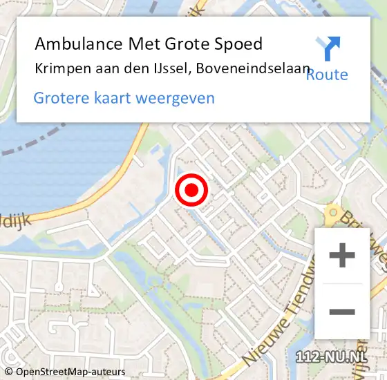 Locatie op kaart van de 112 melding: Ambulance Met Grote Spoed Naar Krimpen aan den IJssel, Boveneindselaan op 3 februari 2024 15:46