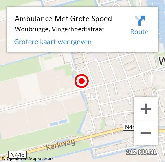 Locatie op kaart van de 112 melding: Ambulance Met Grote Spoed Naar Woubrugge, Vingerhoedtstraat op 3 februari 2024 15:51