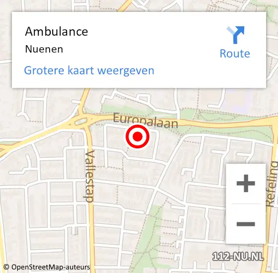 Locatie op kaart van de 112 melding: Ambulance Nuenen op 3 februari 2024 16:10