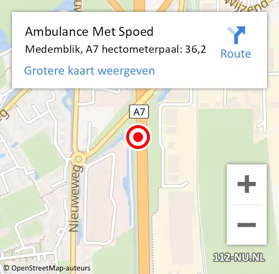 Locatie op kaart van de 112 melding: Ambulance Met Spoed Naar Medemblik, A7 hectometerpaal: 36,2 op 3 februari 2024 16:16