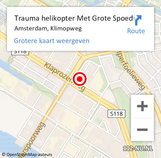 Locatie op kaart van de 112 melding: Trauma helikopter Met Grote Spoed Naar Amsterdam, Klimopweg op 3 februari 2024 17:03