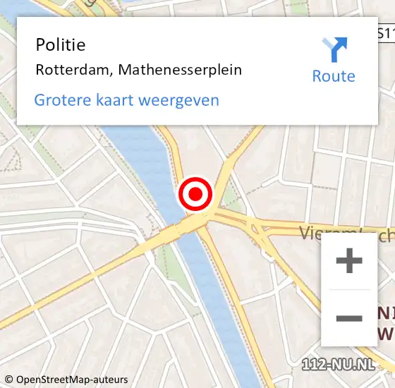 Locatie op kaart van de 112 melding: Politie Rotterdam, Mathenesserplein op 3 februari 2024 17:09