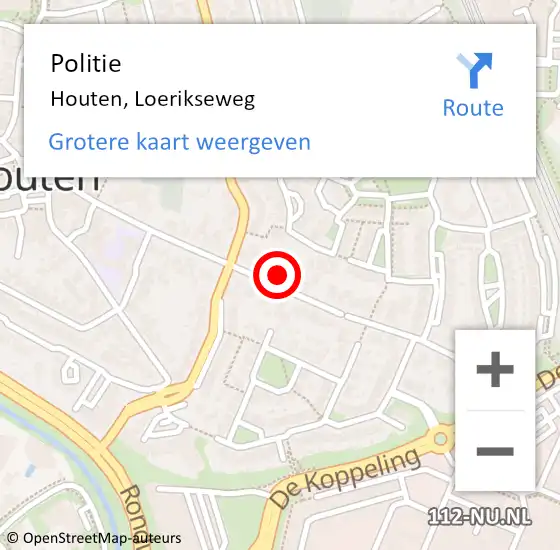 Locatie op kaart van de 112 melding: Politie Houten, Loerikseweg op 3 februari 2024 17:33