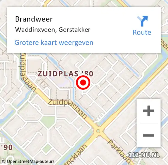 Locatie op kaart van de 112 melding: Brandweer Waddinxveen, Gerstakker op 3 februari 2024 17:47