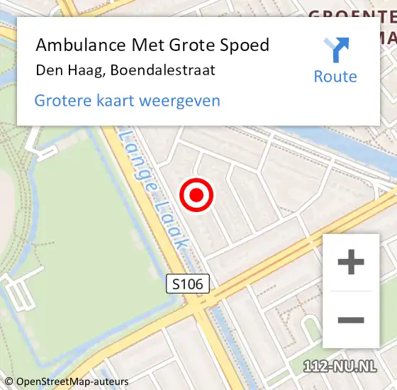 Locatie op kaart van de 112 melding: Ambulance Met Grote Spoed Naar Den Haag, Boendalestraat op 3 februari 2024 17:47