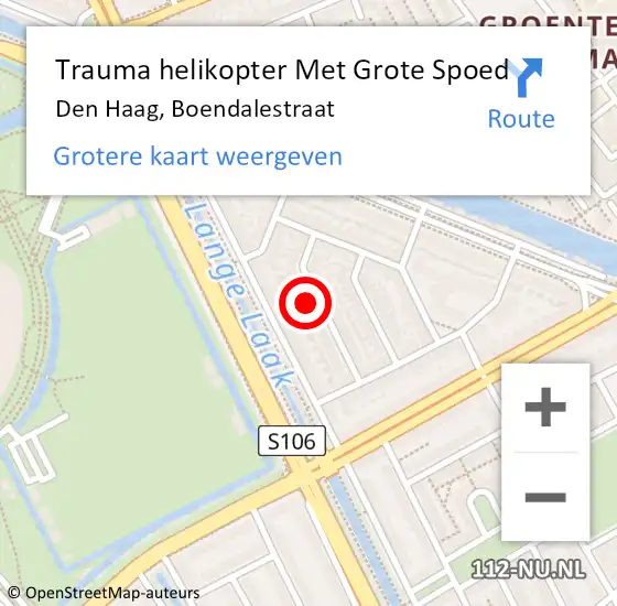 Locatie op kaart van de 112 melding: Trauma helikopter Met Grote Spoed Naar Den Haag, Boendalestraat op 3 februari 2024 17:47