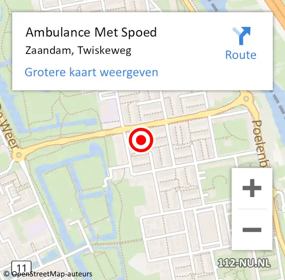 Locatie op kaart van de 112 melding: Ambulance Met Spoed Naar Zaandam, Twiskeweg op 3 februari 2024 18:08