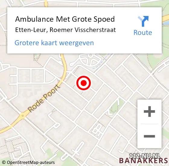 Locatie op kaart van de 112 melding: Ambulance Met Grote Spoed Naar Etten-Leur, Roemer Visscherstraat op 24 september 2014 15:06