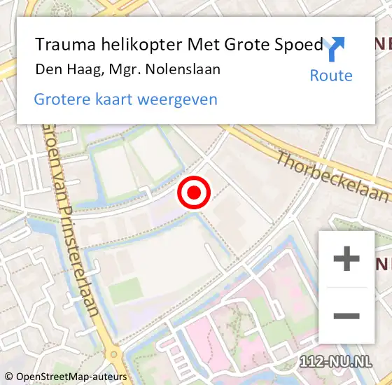 Locatie op kaart van de 112 melding: Trauma helikopter Met Grote Spoed Naar Den Haag, Mgr. Nolenslaan op 3 februari 2024 18:27