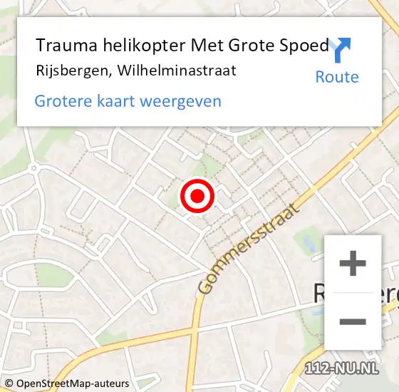 Locatie op kaart van de 112 melding: Trauma helikopter Met Grote Spoed Naar Rijsbergen, Wilhelminastraat op 3 februari 2024 18:35