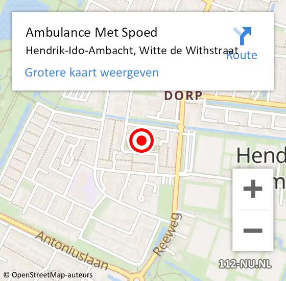 Locatie op kaart van de 112 melding: Ambulance Met Spoed Naar Hendrik-Ido-Ambacht, Witte de Withstraat op 3 februari 2024 18:37