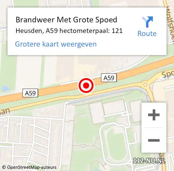 Locatie op kaart van de 112 melding: Brandweer Met Grote Spoed Naar Heusden, A59 hectometerpaal: 121 op 3 februari 2024 19:33