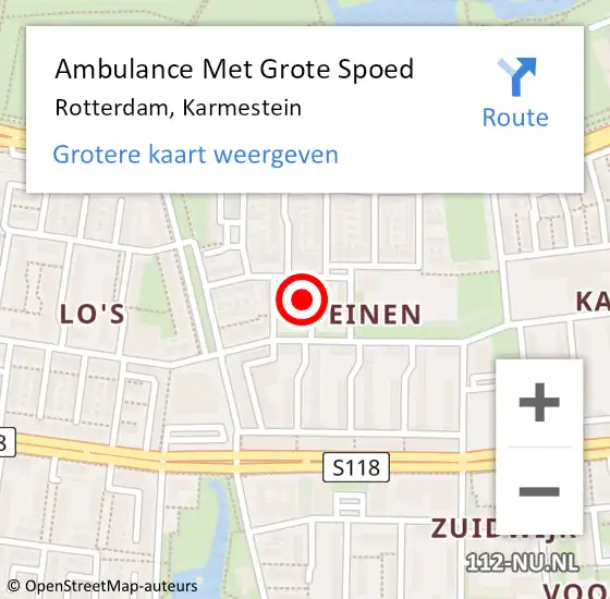 Locatie op kaart van de 112 melding: Ambulance Met Grote Spoed Naar Rotterdam, Karmestein op 3 februari 2024 19:57