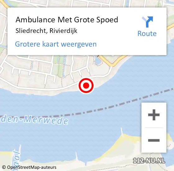 Locatie op kaart van de 112 melding: Ambulance Met Grote Spoed Naar Sliedrecht, Rivierdijk op 3 februari 2024 20:58