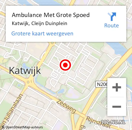Locatie op kaart van de 112 melding: Ambulance Met Grote Spoed Naar Katwijk, Cleijn Duinplein op 3 februari 2024 20:58