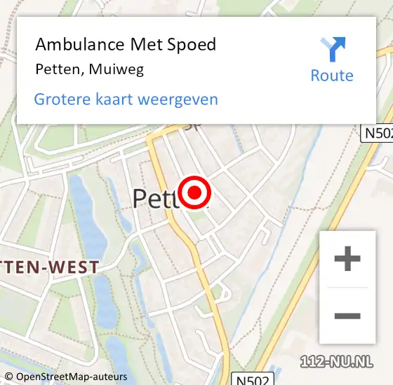 Locatie op kaart van de 112 melding: Ambulance Met Spoed Naar Petten, Muiweg op 3 februari 2024 21:16
