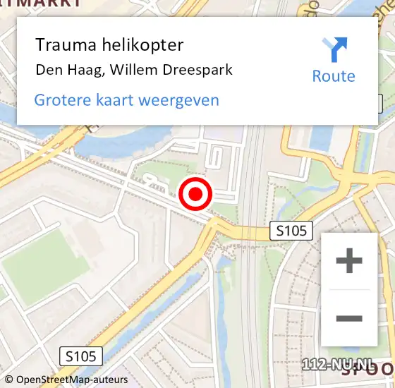 Locatie op kaart van de 112 melding: Trauma helikopter Den Haag, Willem Dreespark op 3 februari 2024 21:24