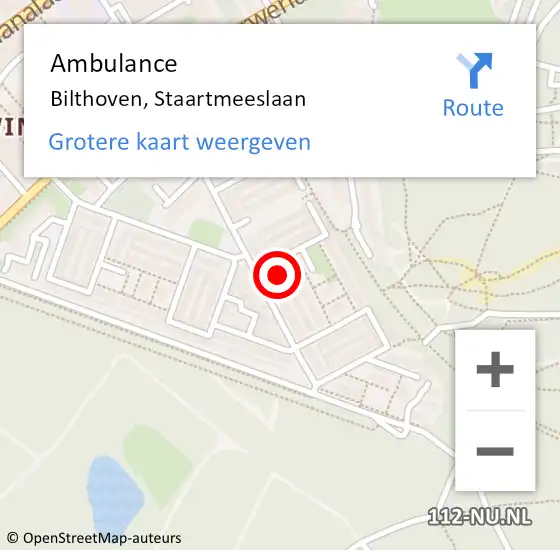 Locatie op kaart van de 112 melding: Ambulance Bilthoven, Staartmeeslaan op 24 september 2014 15:22