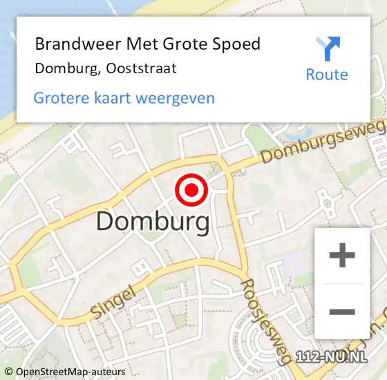 Locatie op kaart van de 112 melding: Brandweer Met Grote Spoed Naar Domburg, Ooststraat op 3 februari 2024 21:38