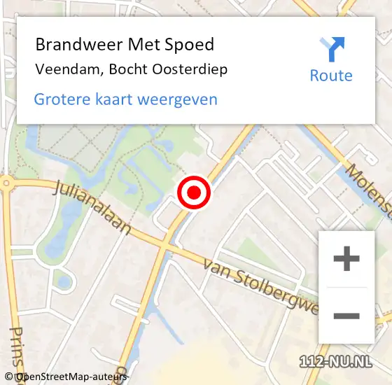 Locatie op kaart van de 112 melding: Brandweer Met Spoed Naar Veendam, Bocht Oosterdiep op 3 februari 2024 23:32