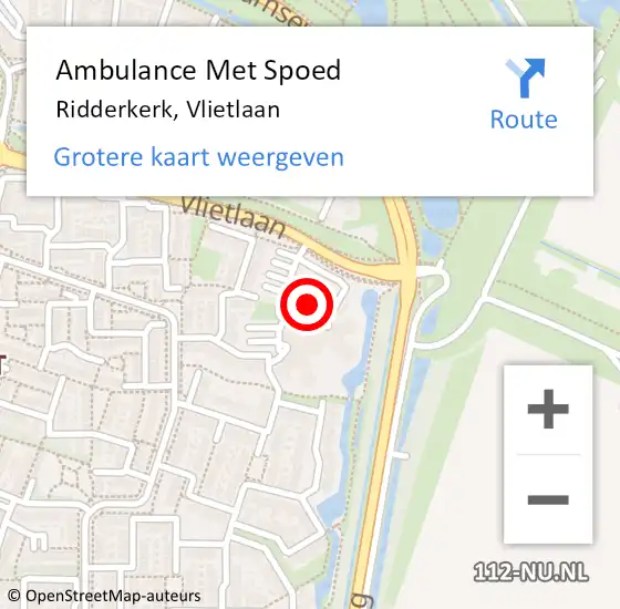 Locatie op kaart van de 112 melding: Ambulance Met Spoed Naar Ridderkerk, Vlietlaan op 3 februari 2024 23:33