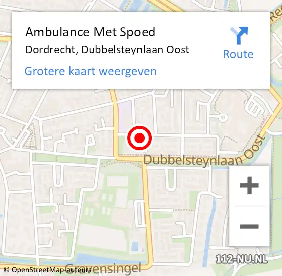 Locatie op kaart van de 112 melding: Ambulance Met Spoed Naar Dordrecht, Dubbelsteynlaan Oost op 3 februari 2024 23:45