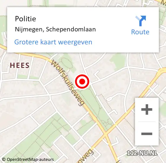 Locatie op kaart van de 112 melding: Politie Nijmegen, Schependomlaan op 3 februari 2024 23:48