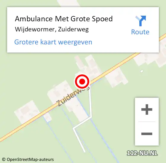 Locatie op kaart van de 112 melding: Ambulance Met Grote Spoed Naar Wijdewormer, Zuiderweg op 4 februari 2024 01:02