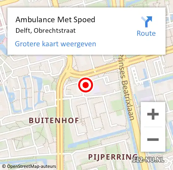 Locatie op kaart van de 112 melding: Ambulance Met Spoed Naar Delft, Obrechtstraat op 4 februari 2024 01:04