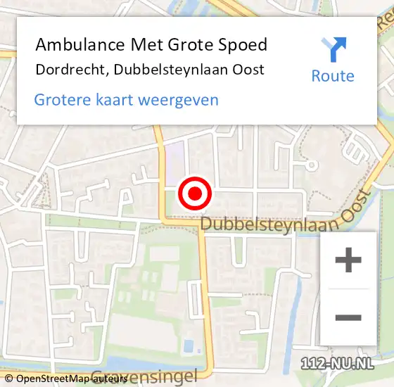 Locatie op kaart van de 112 melding: Ambulance Met Grote Spoed Naar Dordrecht, Dubbelsteynlaan Oost op 4 februari 2024 01:12