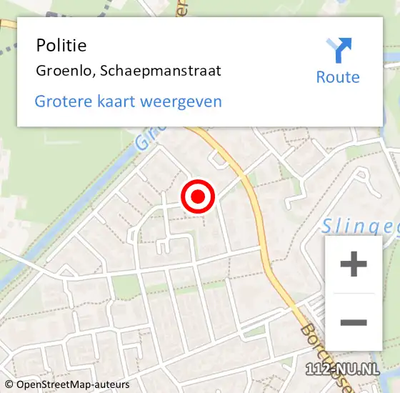 Locatie op kaart van de 112 melding: Politie Groenlo, Schaepmanstraat op 4 februari 2024 01:44
