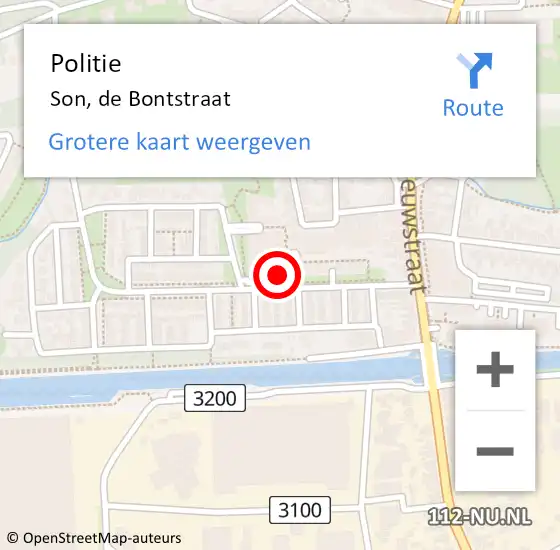 Locatie op kaart van de 112 melding: Politie Son, de Bontstraat op 4 februari 2024 02:02
