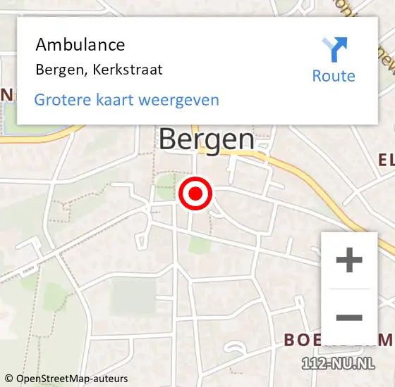 Locatie op kaart van de 112 melding: Ambulance Bergen, Kerkstraat op 4 februari 2024 02:08