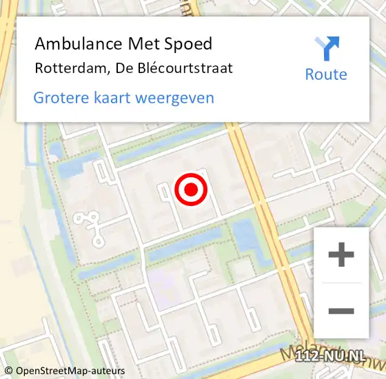 Locatie op kaart van de 112 melding: Ambulance Met Spoed Naar Rotterdam, De Blécourtstraat op 4 februari 2024 02:27