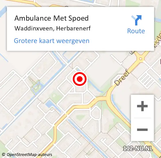 Locatie op kaart van de 112 melding: Ambulance Met Spoed Naar Waddinxveen, Herbarenerf op 4 februari 2024 02:27