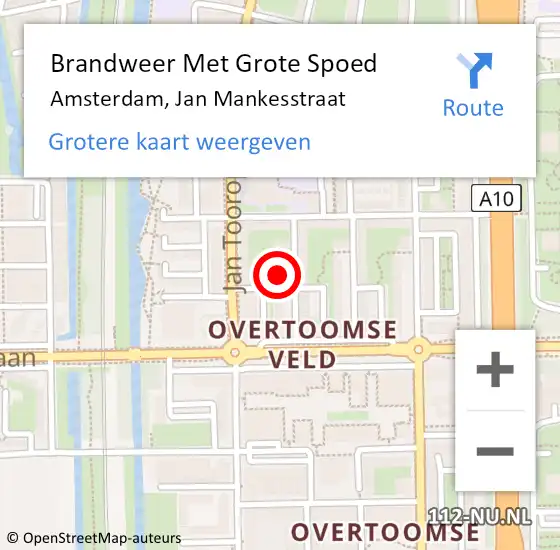 Locatie op kaart van de 112 melding: Brandweer Met Grote Spoed Naar Amsterdam, Jan Mankesstraat op 4 februari 2024 02:31