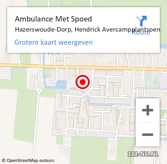 Locatie op kaart van de 112 melding: Ambulance Met Spoed Naar Hazerswoude-Dorp, Hendrick Avercampplantsoen op 4 februari 2024 02:39