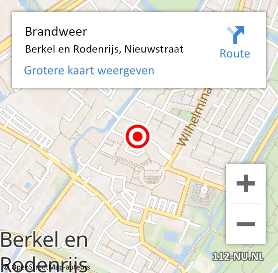 Locatie op kaart van de 112 melding: Brandweer Berkel en Rodenrijs, Nieuwstraat op 4 februari 2024 02:44