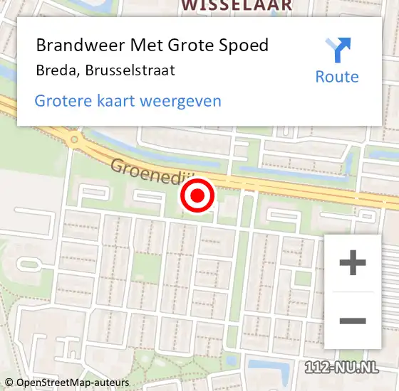 Locatie op kaart van de 112 melding: Brandweer Met Grote Spoed Naar Breda, Brusselstraat op 4 februari 2024 02:51