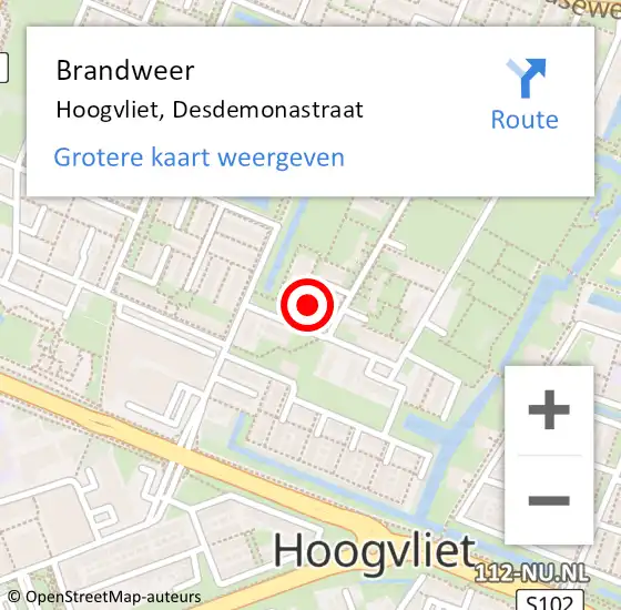 Locatie op kaart van de 112 melding: Brandweer Hoogvliet, Desdemonastraat op 4 februari 2024 03:06
