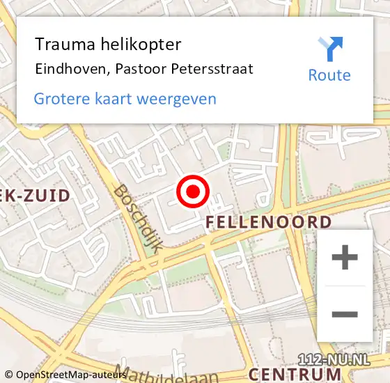 Locatie op kaart van de 112 melding: Trauma helikopter Eindhoven, Pastoor Petersstraat op 4 februari 2024 03:08