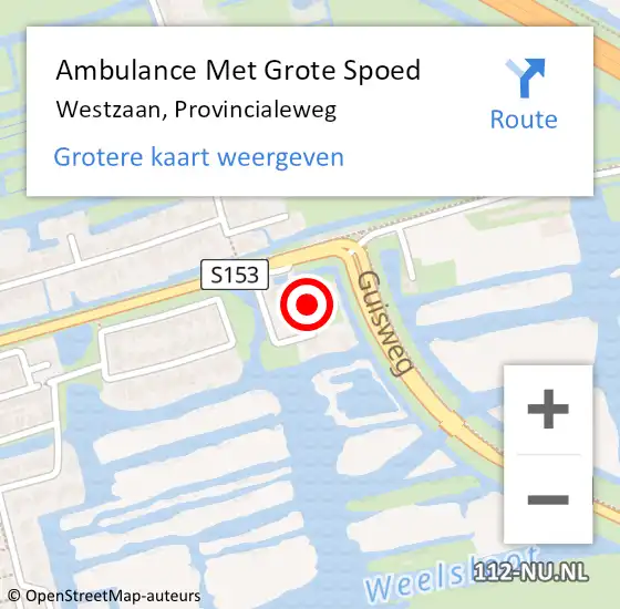 Locatie op kaart van de 112 melding: Ambulance Met Grote Spoed Naar Westzaan, Provincialeweg op 4 februari 2024 03:27