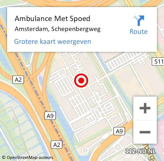 Locatie op kaart van de 112 melding: Ambulance Met Spoed Naar Amsterdam, Schepenbergweg op 4 februari 2024 03:38