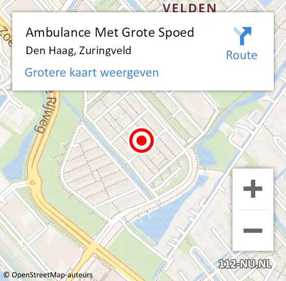 Locatie op kaart van de 112 melding: Ambulance Met Grote Spoed Naar Den Haag, Zuringveld op 4 februari 2024 03:44