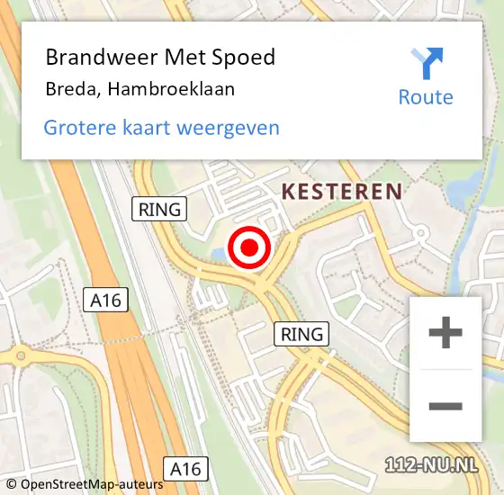 Locatie op kaart van de 112 melding: Brandweer Met Spoed Naar Breda, Hambroeklaan op 4 februari 2024 04:51