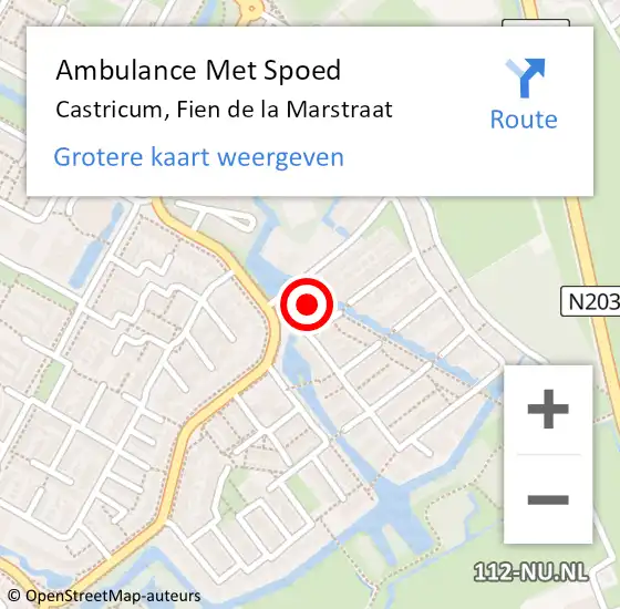 Locatie op kaart van de 112 melding: Ambulance Met Spoed Naar Castricum, Fien de la Marstraat op 4 februari 2024 04:51